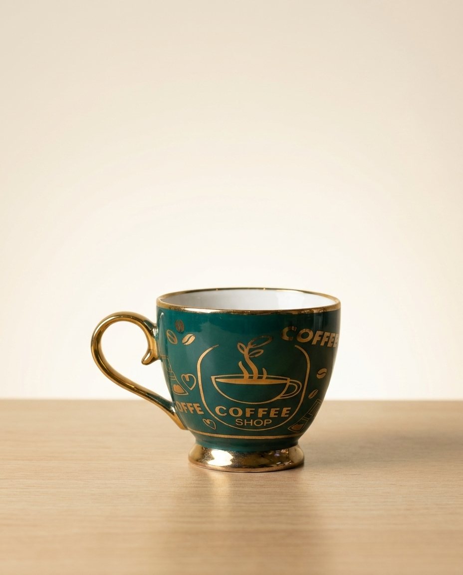 Green and Gold Coffee Shop ceramic Cup