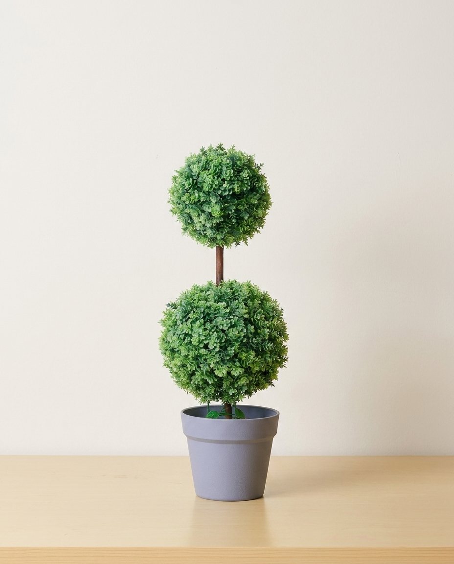Heart Shape Topiary Flower In Grey Pot