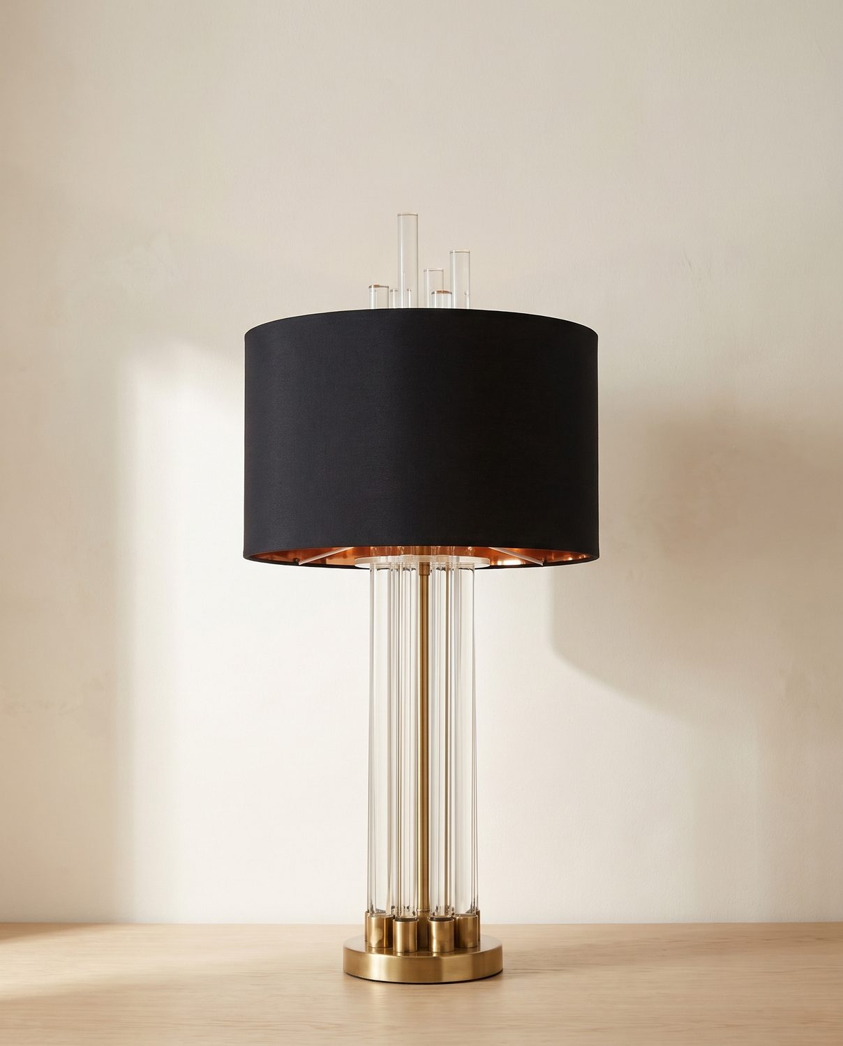 Fluted Glass and Brass Table Lamp