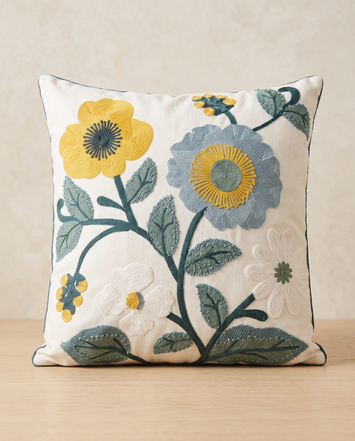 Crewel Garden Throw Pillow Cream
