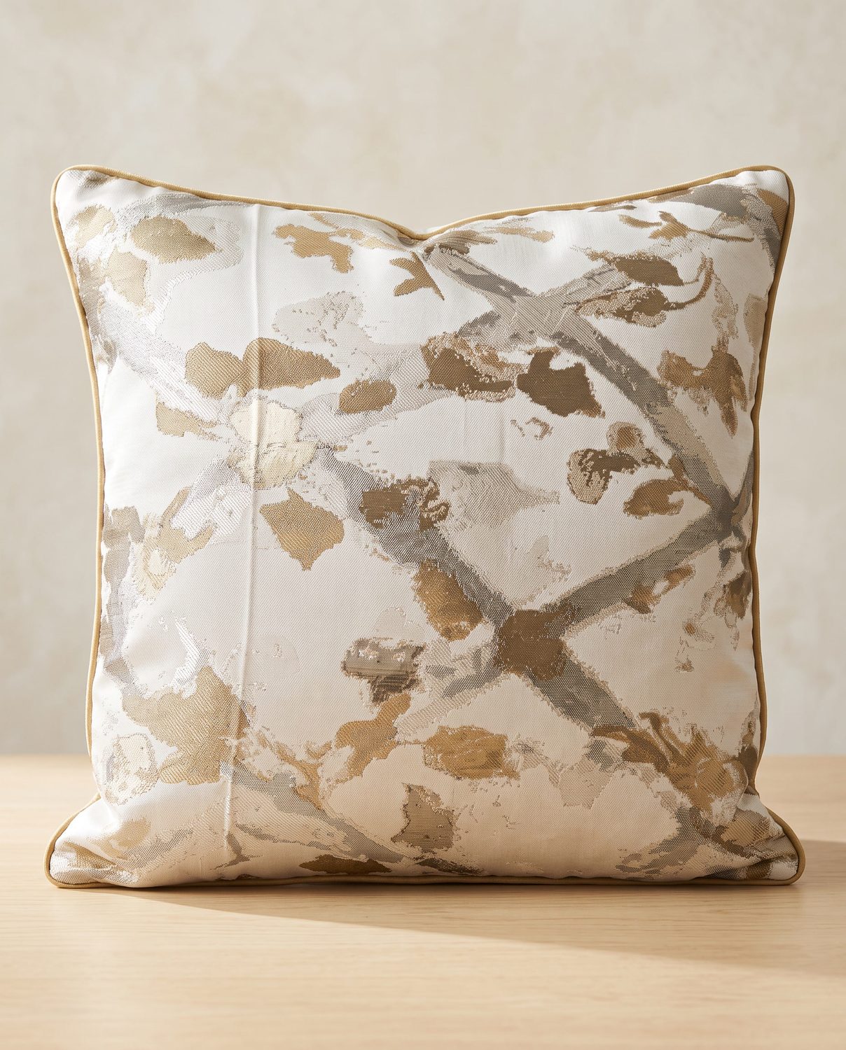 Gilt Floral Throw Pillow Ivory