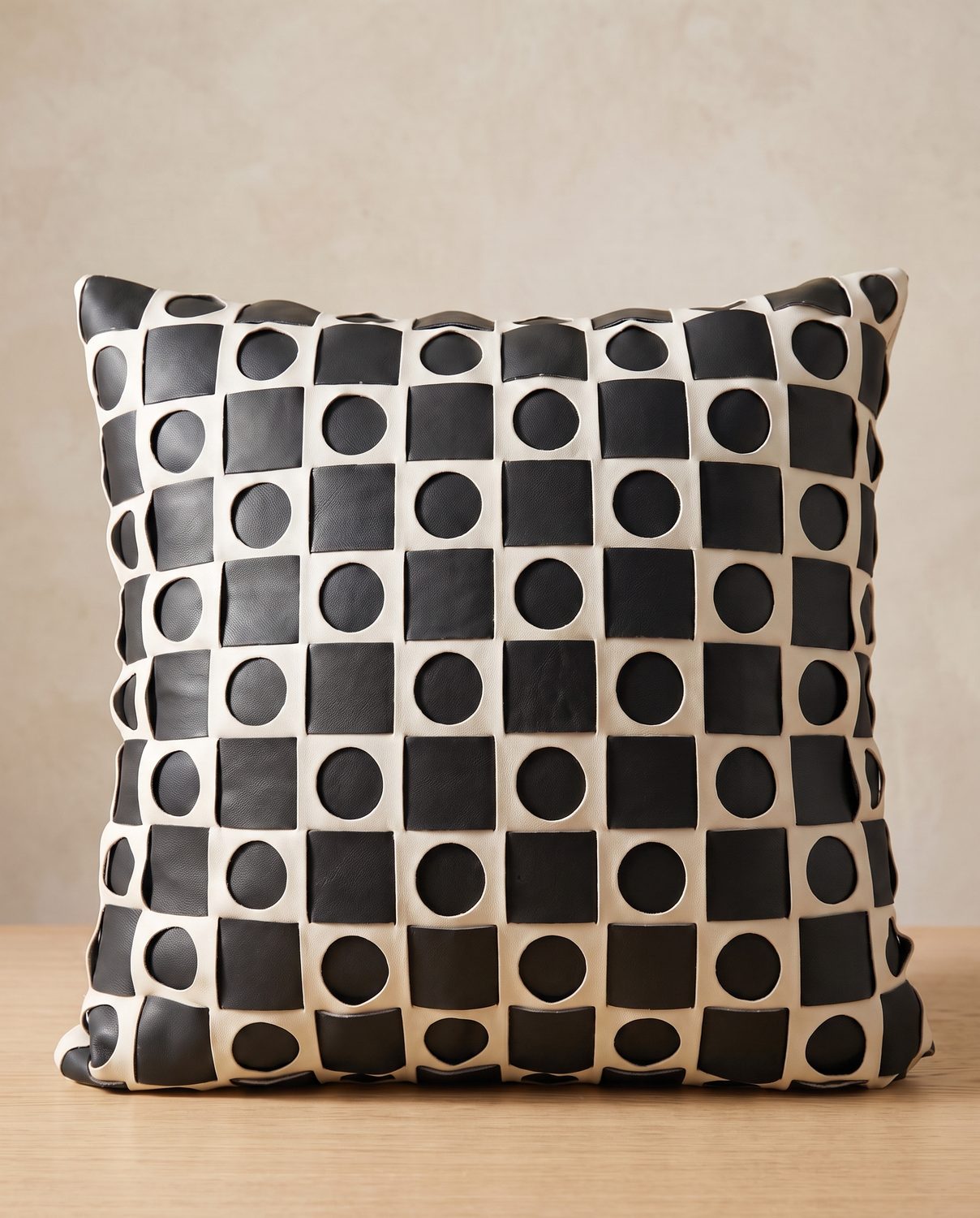 Leather Grid Throw Pillow