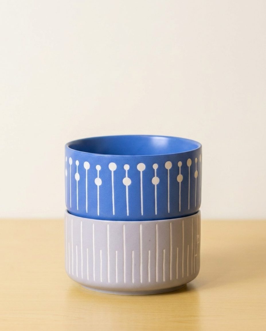 Blue with white pattern lines Matte-finish Bowl