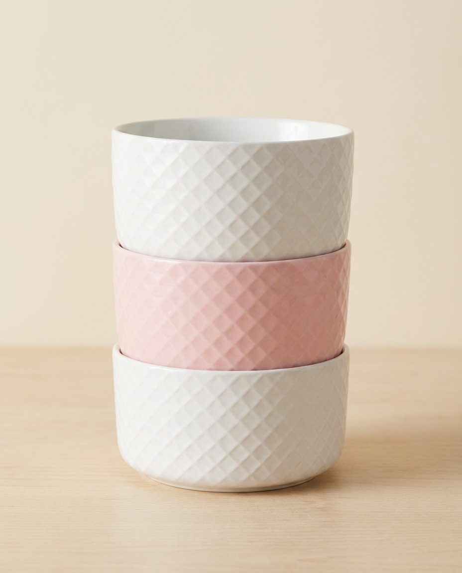 Cream Diamond pattern Ceramic Matte-finish Bowl