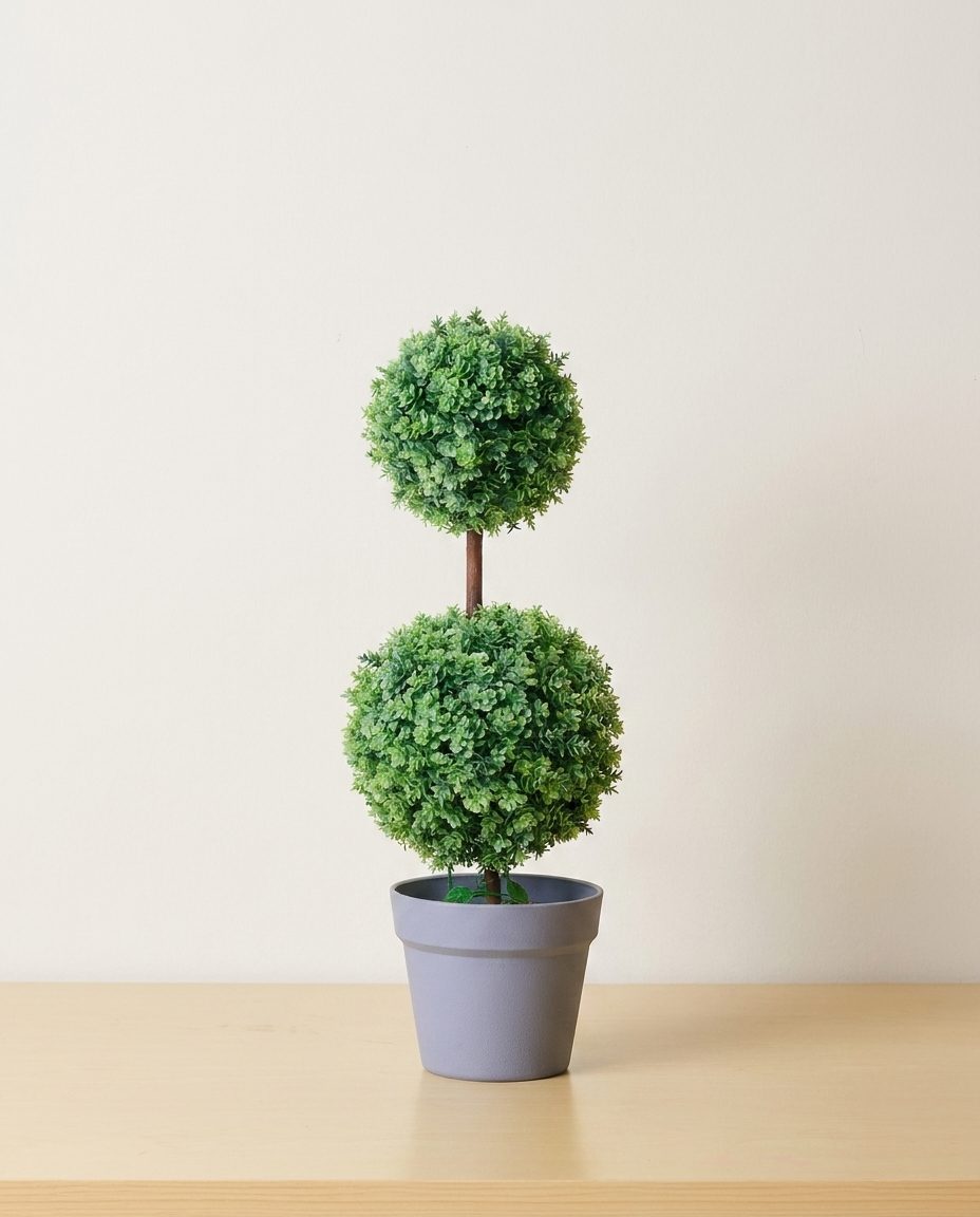 Double Topiary Flower In Grey Pot
