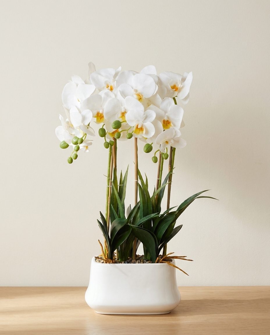 White/Pink Orchid in a Small white pot