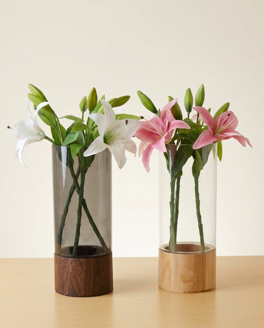 Square Wooden Vase Clear
