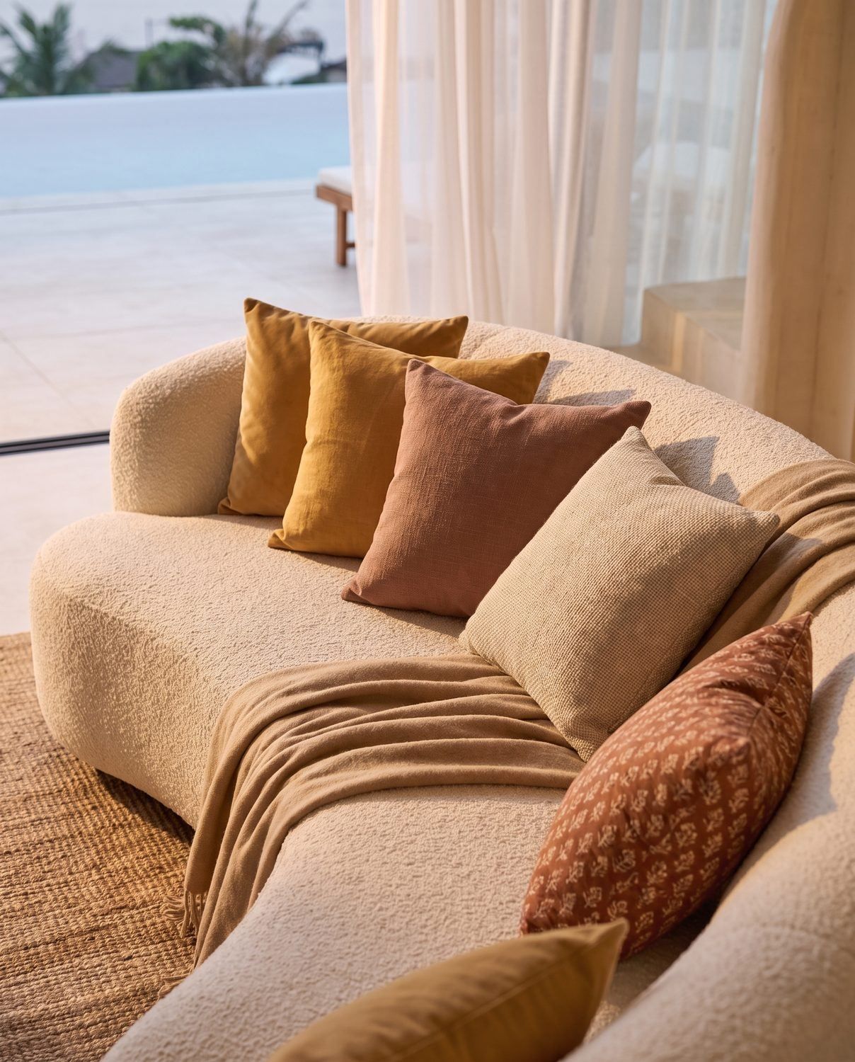 Cushions on the living room sofa